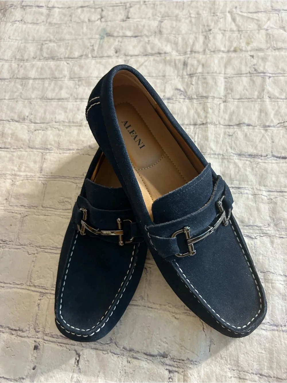 ALFANI JAMES NAVY BLUE SUEDE HORSE BIT SLIPON DRIVING LOAFERS MENS SIZE 11M